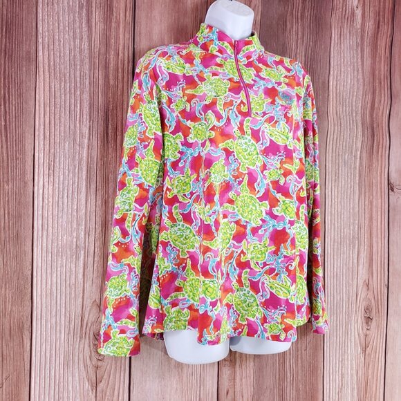 IBKUL Rolling Rock Club Womens XL Turtles at Sea Hot Pink 1/4 Zip Golf Pullover - Picture 4 of 15